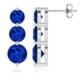 6mm AAAA Graduated Round Blue Sapphire Three Stone Earrings in P950 Platinum