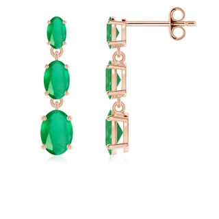 6x4mm A Graduated Oval Emerald Three Stone Earrings in 9K Rose Gold