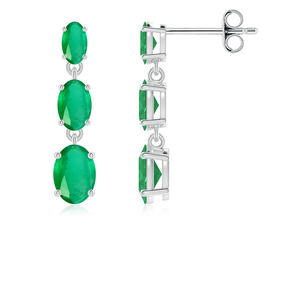 6x4mm A Graduated Oval Emerald Three Stone Earrings in P950 Platinum 