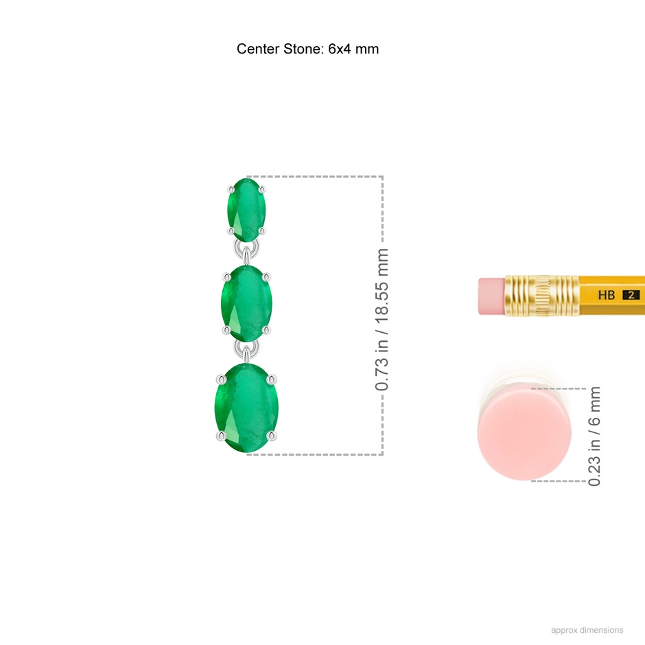 6x4mm A Graduated Oval Emerald Three Stone Earrings in P950 Platinum ruler