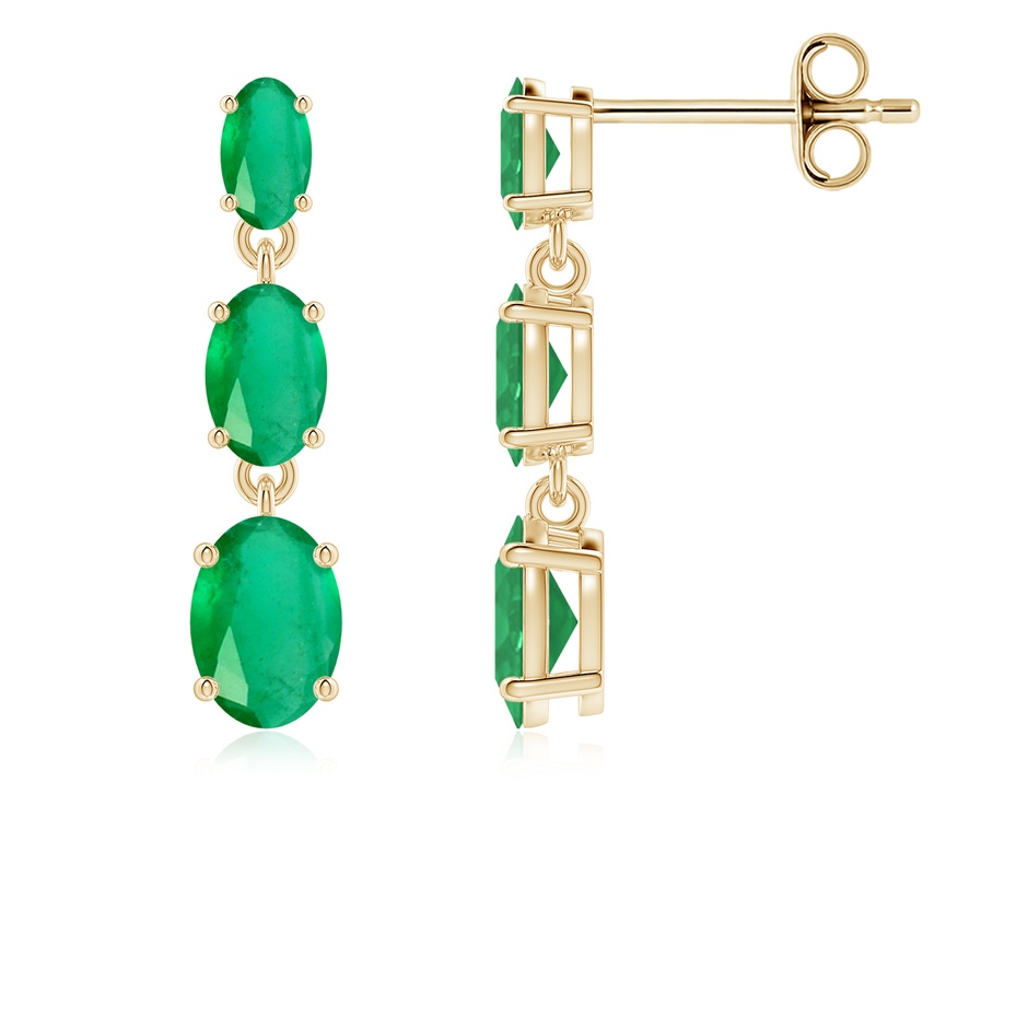 6x4mm A Graduated Oval Emerald Three Stone Earrings in Yellow Gold 