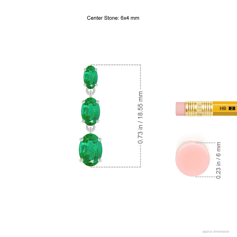 6x4mm AA Graduated Oval Emerald Three Stone Earrings in P950 Platinum ruler