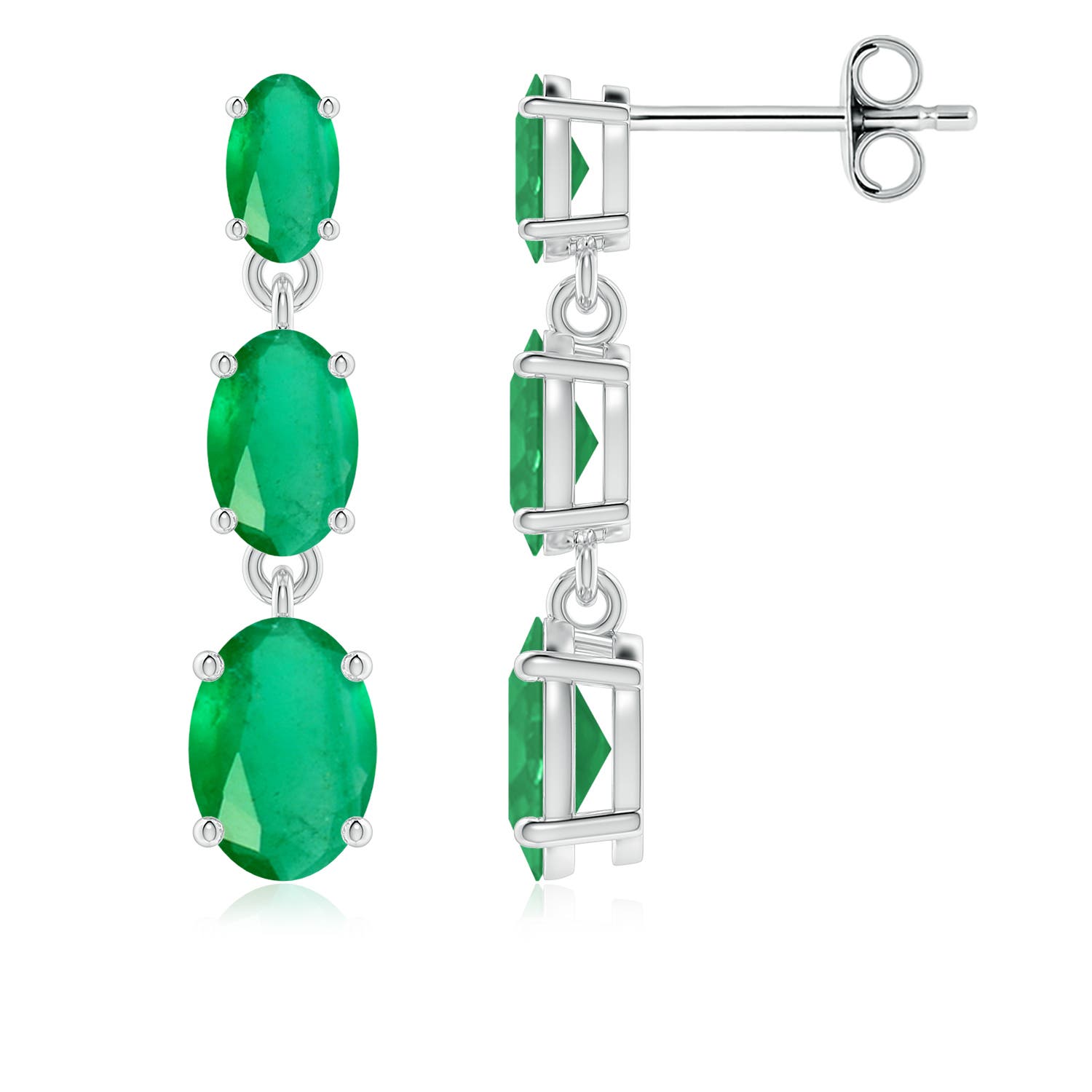 7x5mm A Graduated Oval Emerald Three Stone Earrings in P950 Platinum