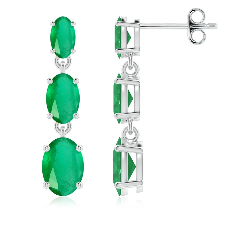 7x5mm A Graduated Oval Emerald Three Stone Earrings in White Gold 
