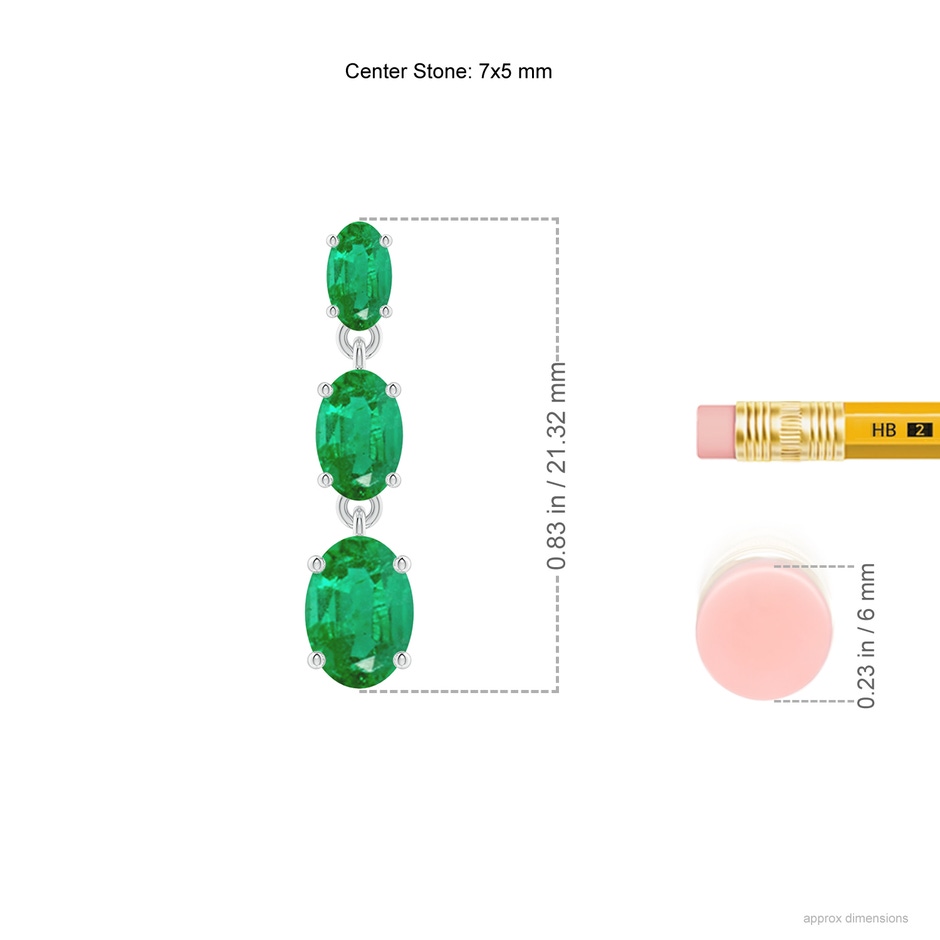 7x5mm AA Graduated Oval Emerald Three Stone Earrings in P950 Platinum ruler