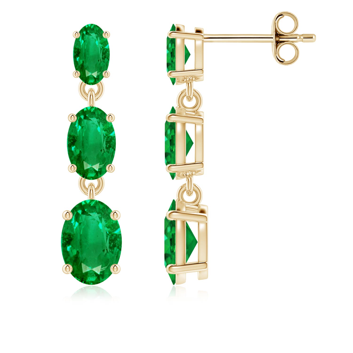 7x5mm AAA Graduated Oval Emerald Three Stone Earrings in 18CT Yellow Gold