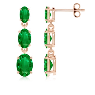 7x5mm AAAA Graduated Oval Emerald Three Stone Earrings in 9K Rose Gold