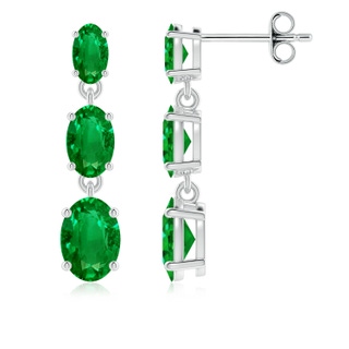 7x5mm AAAA Graduated Oval Emerald Three Stone Earrings in P950 Platinum