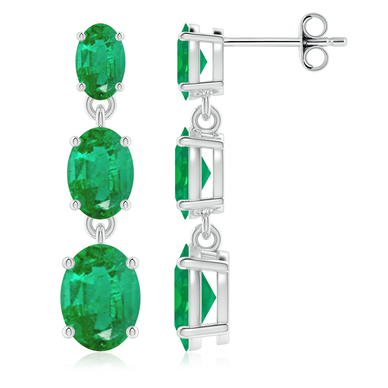 8x6mm AA Graduated Oval Emerald Three Stone Earrings in P950 Platinum