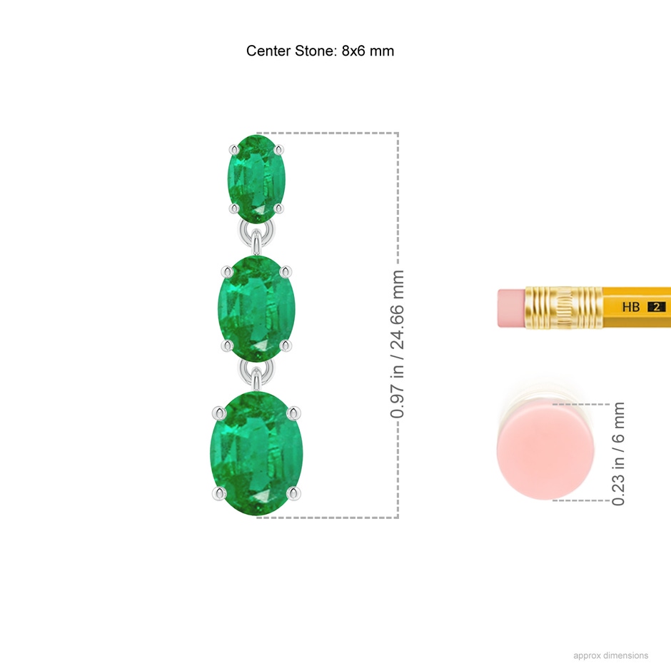 8x6mm AA Graduated Oval Emerald Three Stone Earrings in P950 Platinum ruler