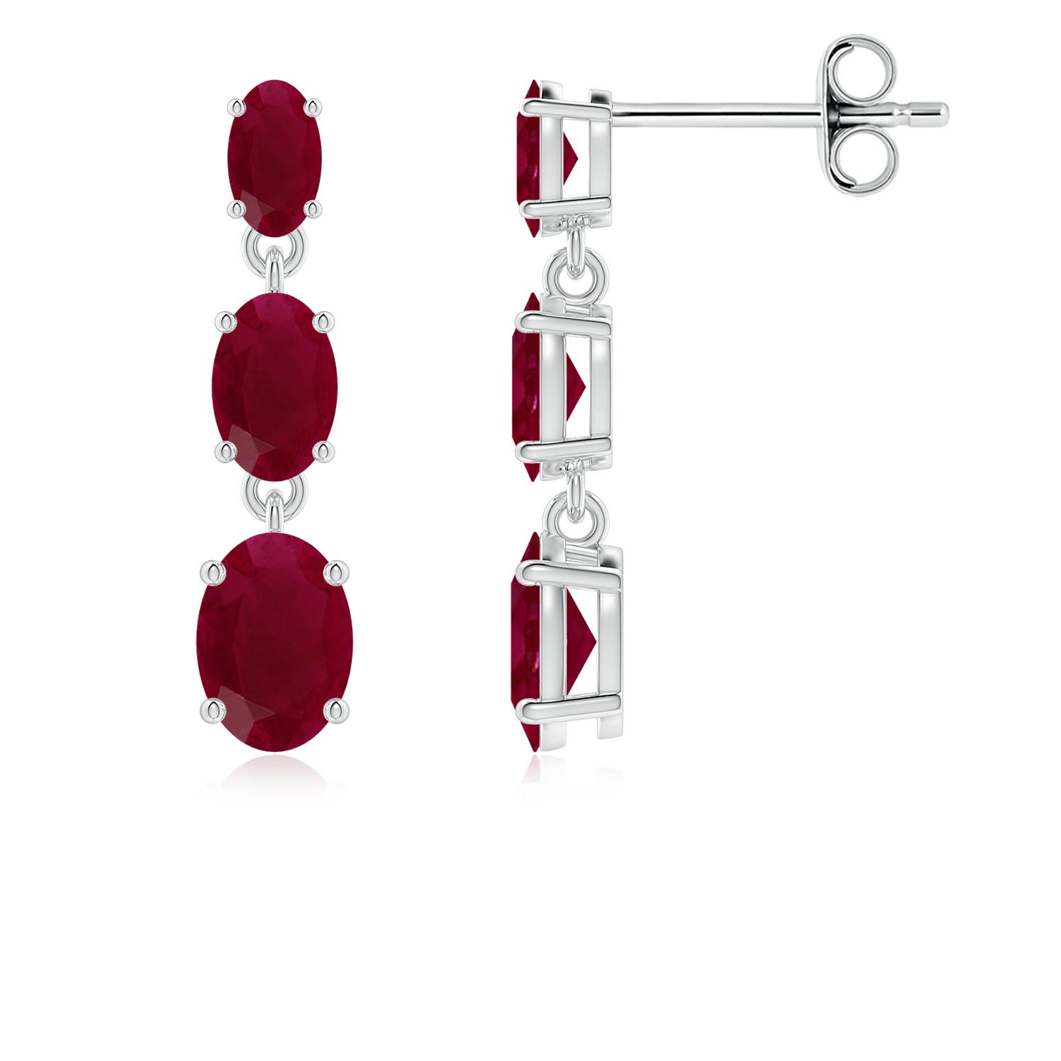 6x4mm A Graduated Oval Ruby Three Stone Earrings in P950 Platinum