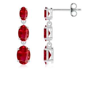 6x4mm AAA Graduated Oval Ruby Three Stone Earrings in P950 Platinum