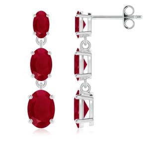 7x5mm AA Graduated Oval Ruby Three Stone Earrings in P950 Platinum