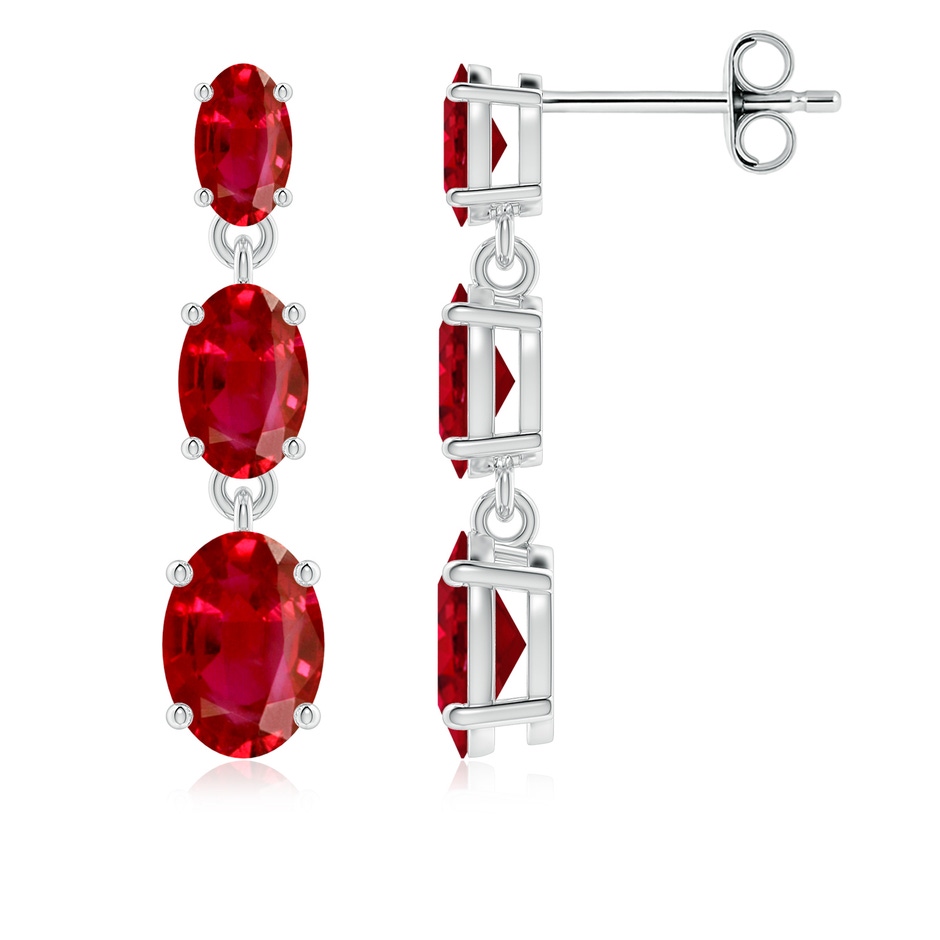 7x5mm AAA Graduated Oval Ruby Three Stone Earrings in P950 Platinum 