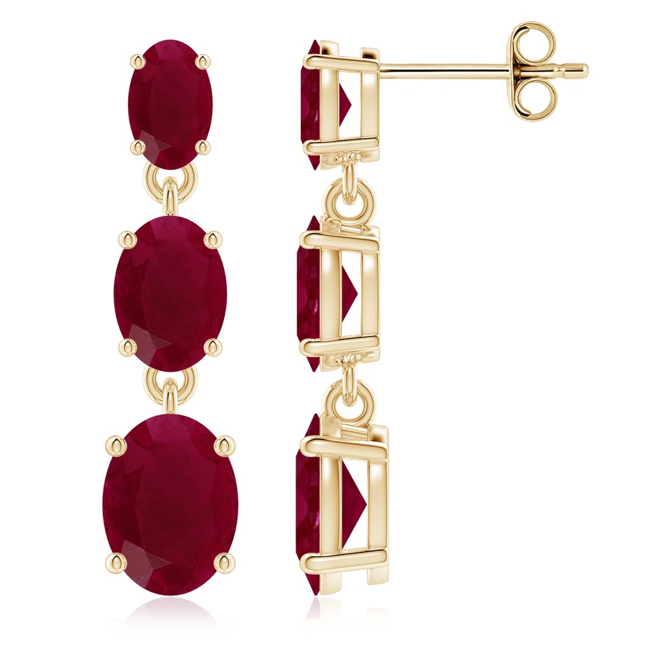 8x6mm A Graduated Oval Ruby Three Stone Earrings in Yellow Gold 