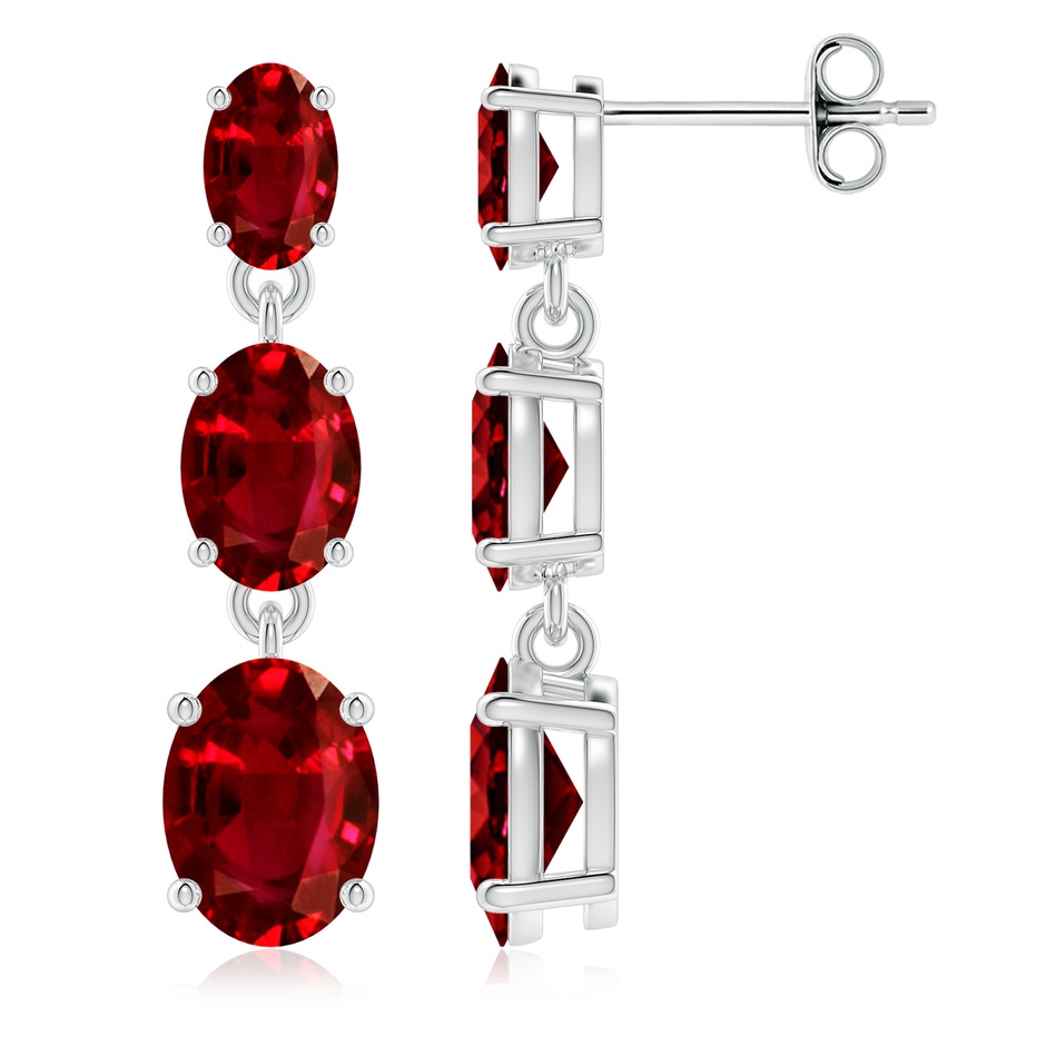 8x6mm AAAA Graduated Oval Ruby Three Stone Earrings in P950 Platinum 