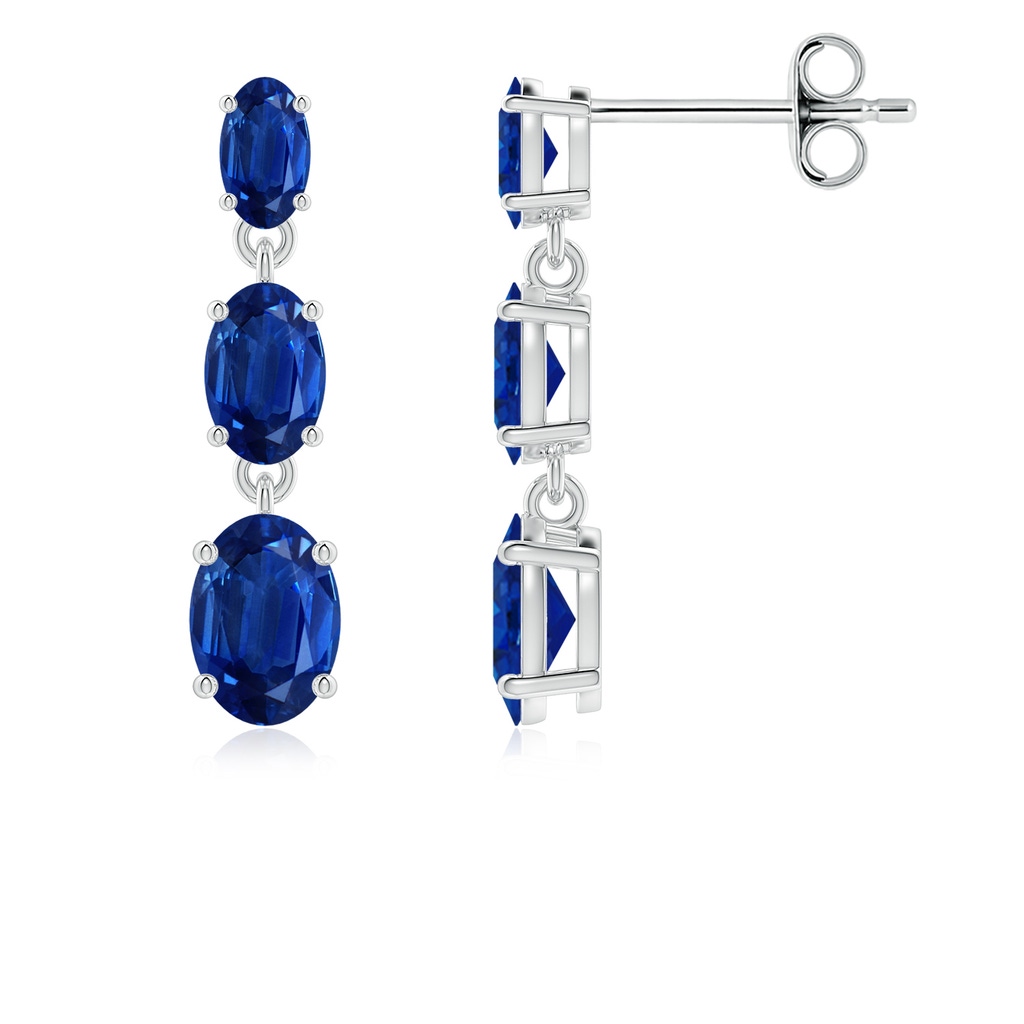 6x4mm AAA Graduated Oval Blue Sapphire Three Stone Earrings in P950 Platinum