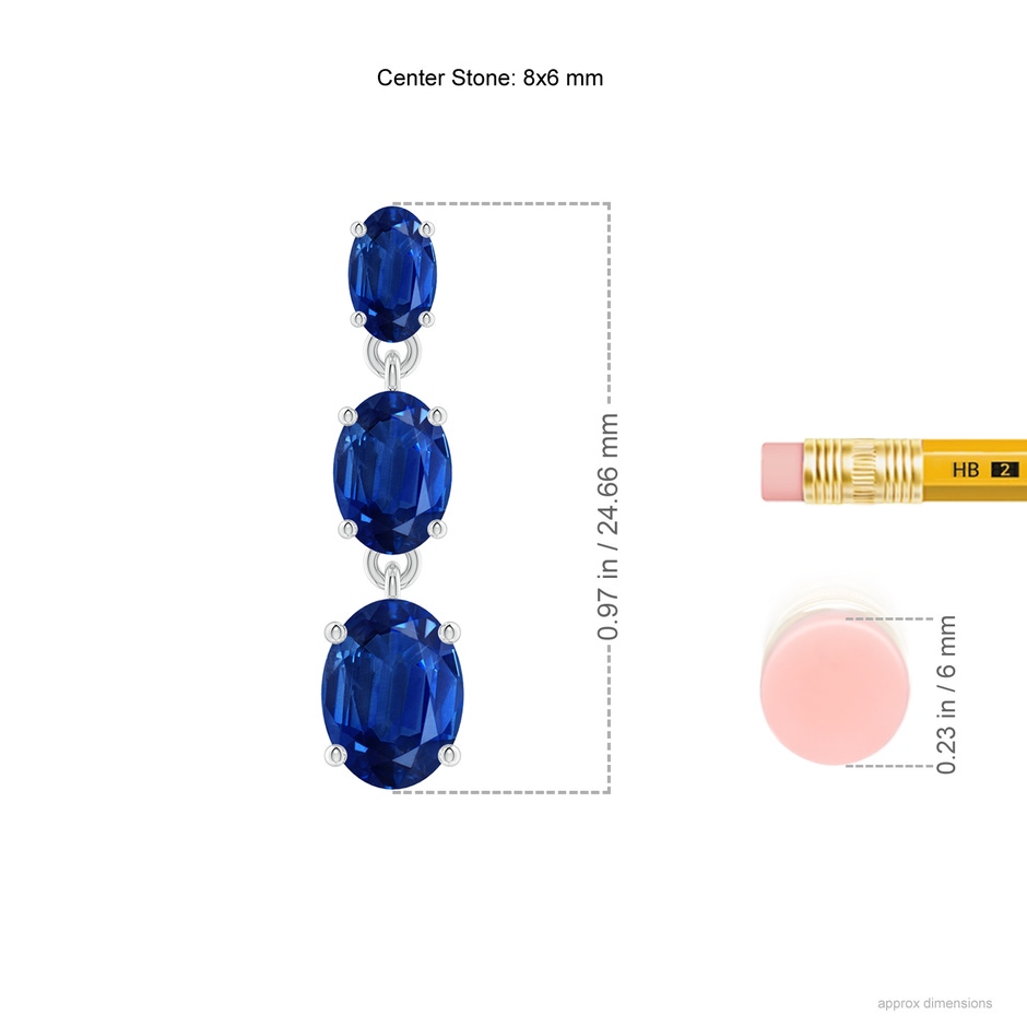 8x6mm AAA Graduated Oval Blue Sapphire Three Stone Earrings in P950 Platinum ruler