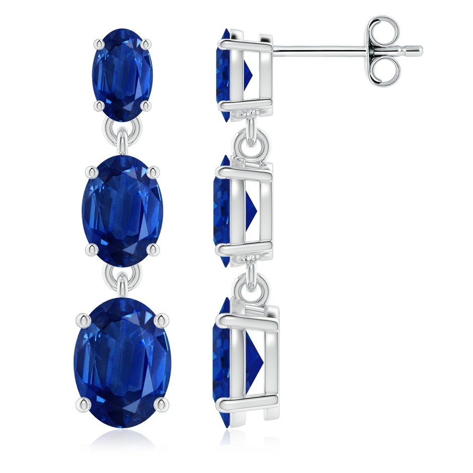 8x6mm AAA Graduated Oval Blue Sapphire Three Stone Earrings in White Gold 