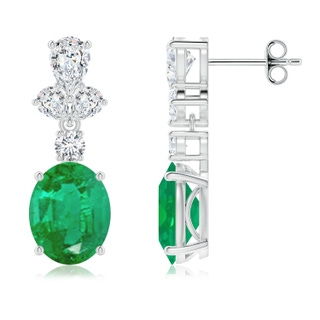 10x8mm AA Oval Emerald Dangle Earrings with Diamond Leaf Motifs in P950 Platinum