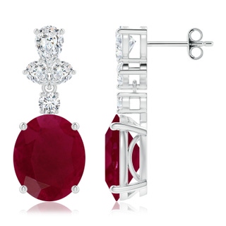 12x10mm A Oval Ruby Dangle Earrings with Diamond Leaf Motifs in P950 Platinum