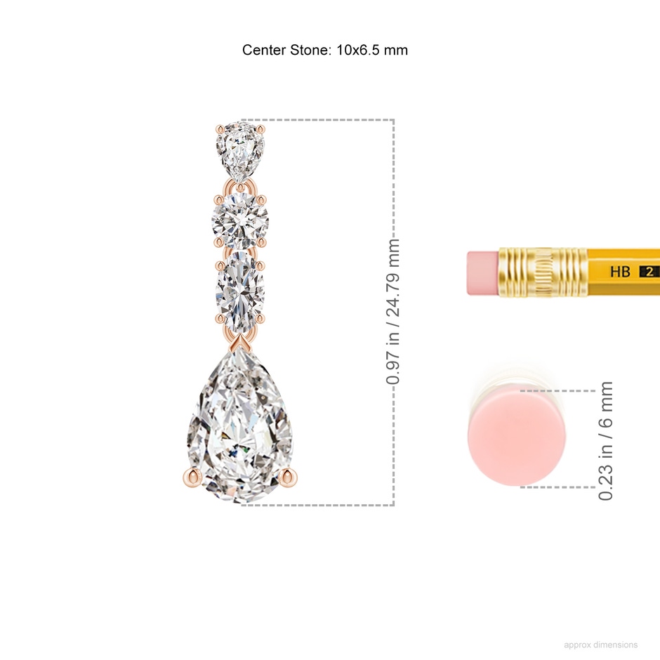 10x6.5mm IJI1I2 Multi-Shape Diamond Dangle Earrings in Rose Gold ruler