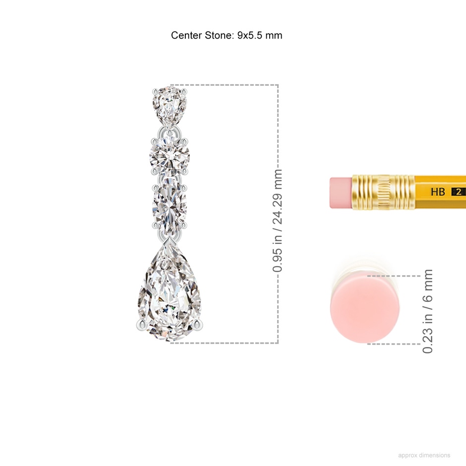 9x5.5mm IJI1I2 Multi-Shape Diamond Dangle Earrings in P950 Platinum ruler