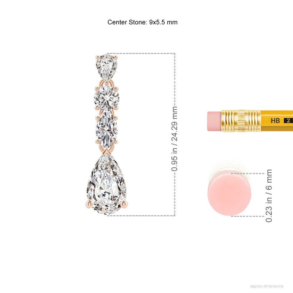 9x5.5mm IJI1I2 Multi-Shape Diamond Dangle Earrings in Rose Gold ruler