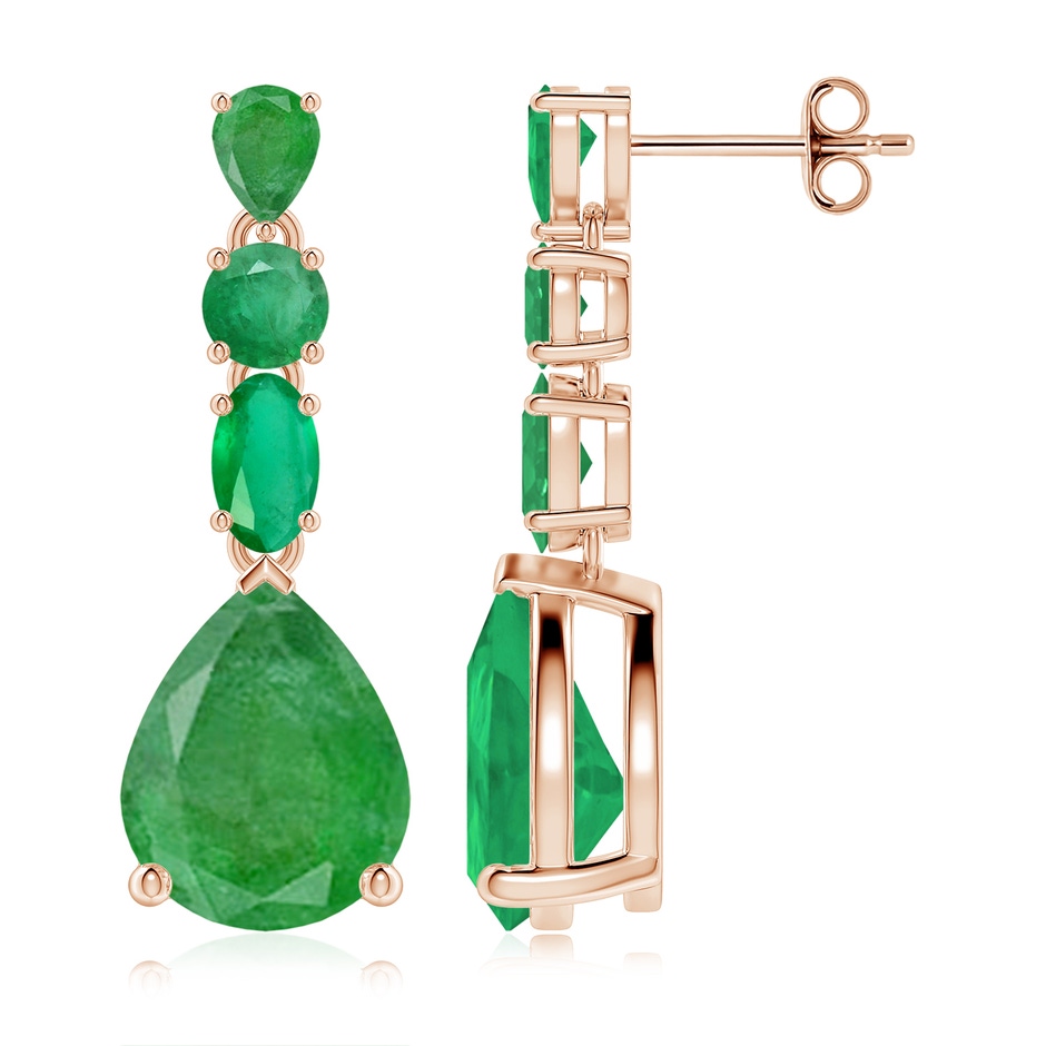 10x8mm A Multi-Shape Emerald Dangle Earrings in 18K Rose Gold 