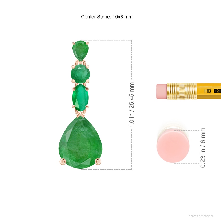 10x8mm A Multi-Shape Emerald Dangle Earrings in 18K Rose Gold ruler