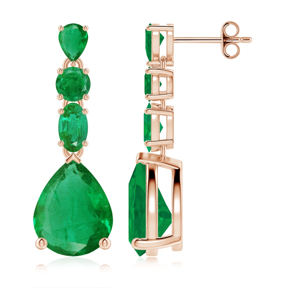 10x8mm AA Multi-Shape Emerald Dangle Earrings in Rose Gold 