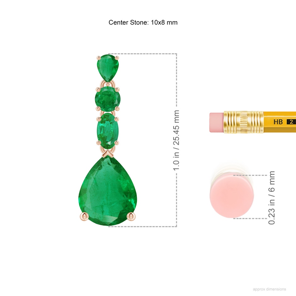10x8mm AA Multi-Shape Emerald Dangle Earrings in Rose Gold ruler
