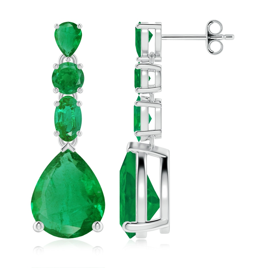 10x8mm AA Multi-Shape Emerald Dangle Earrings in White Gold 