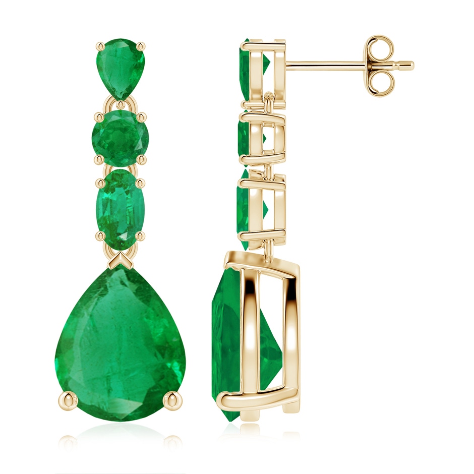 10x8mm AA Multi-Shape Emerald Dangle Earrings in Yellow Gold 