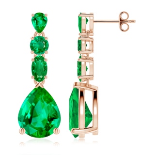 10x8mm AAA Multi-Shape Emerald Dangle Earrings in Rose Gold