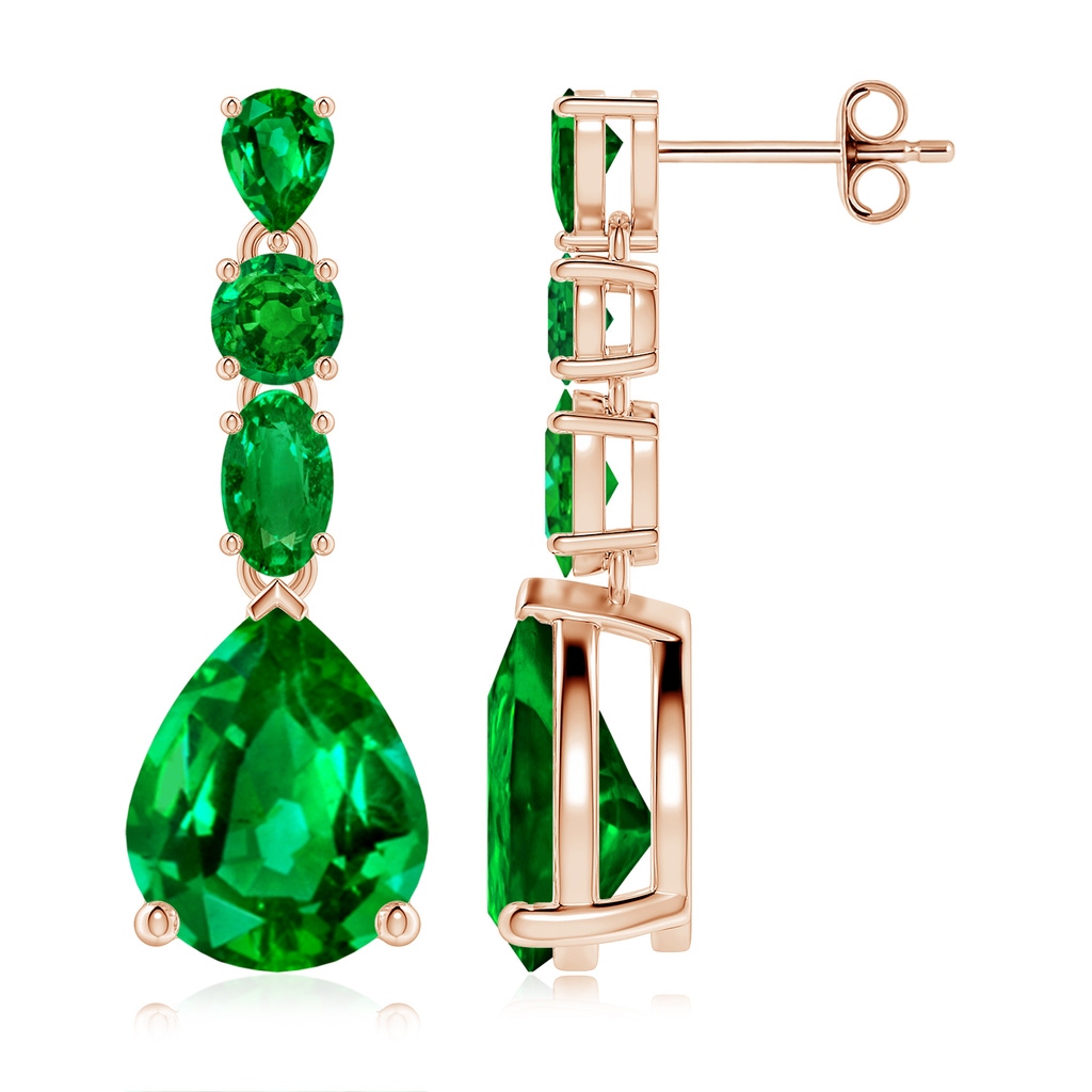 10x8mm AAAA Multi-Shape Emerald Dangle Earrings in Rose Gold