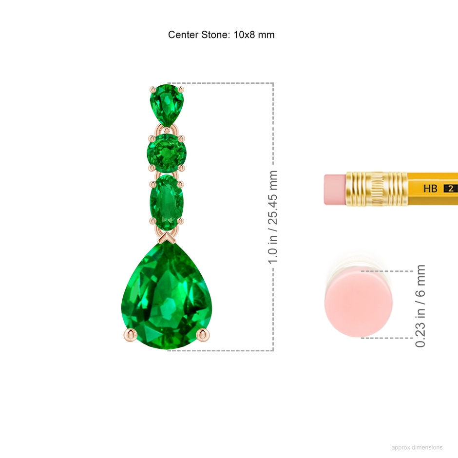 10x8mm AAAA Multi-Shape Emerald Dangle Earrings in Rose Gold ruler