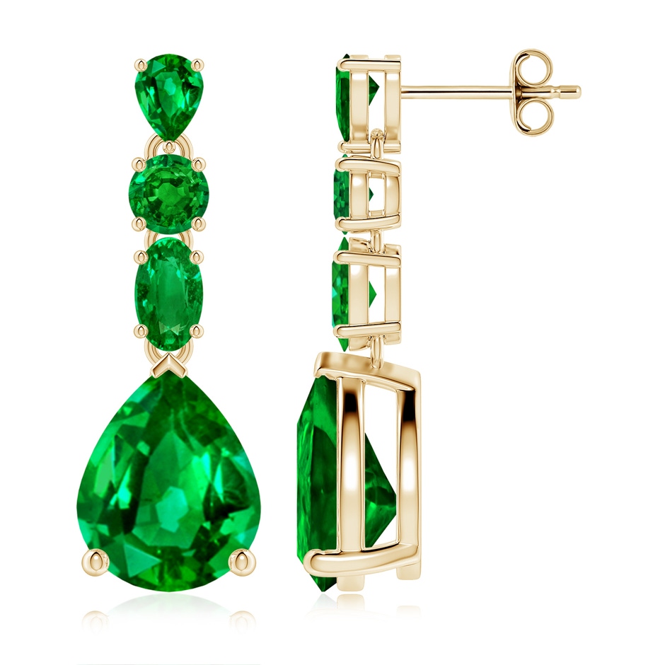 10x8mm AAAA Multi-Shape Emerald Dangle Earrings in Yellow Gold 