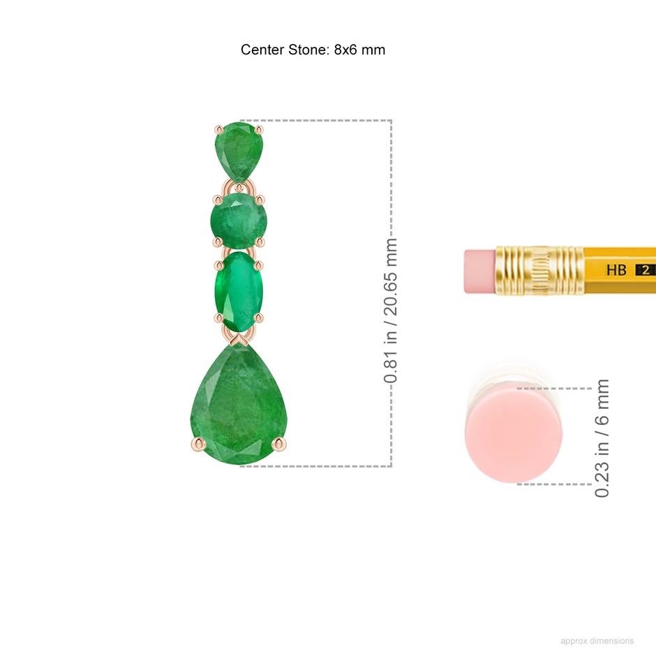 8x6mm A Multi-Shape Emerald Dangle Earrings in Rose Gold ruler