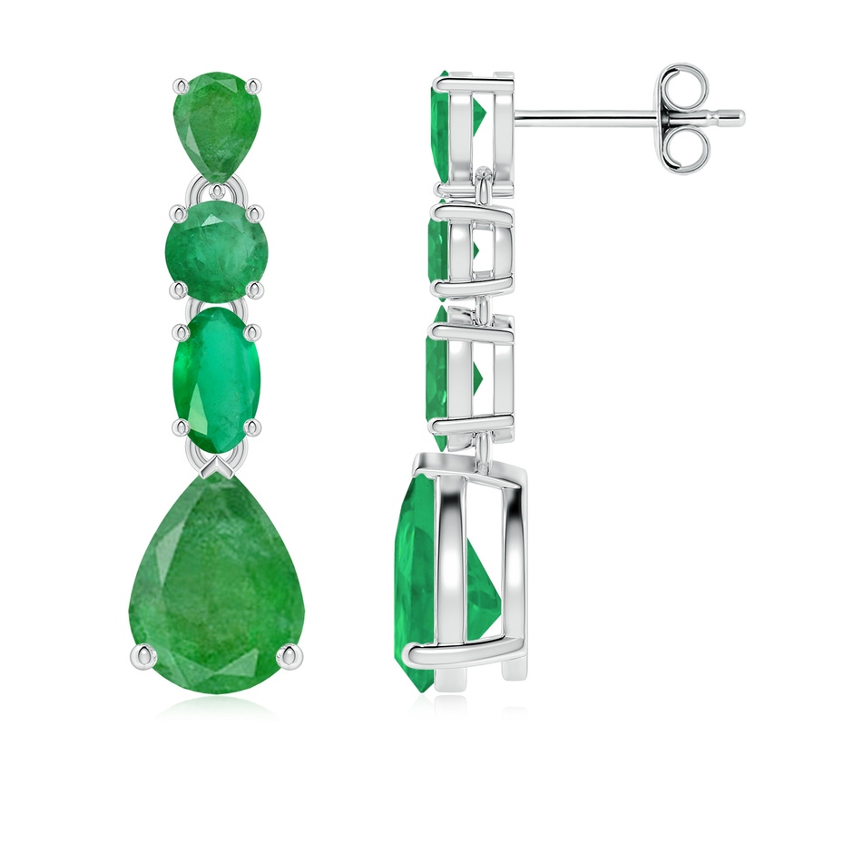 8x6mm A Multi-Shape Emerald Dangle Earrings in White Gold 