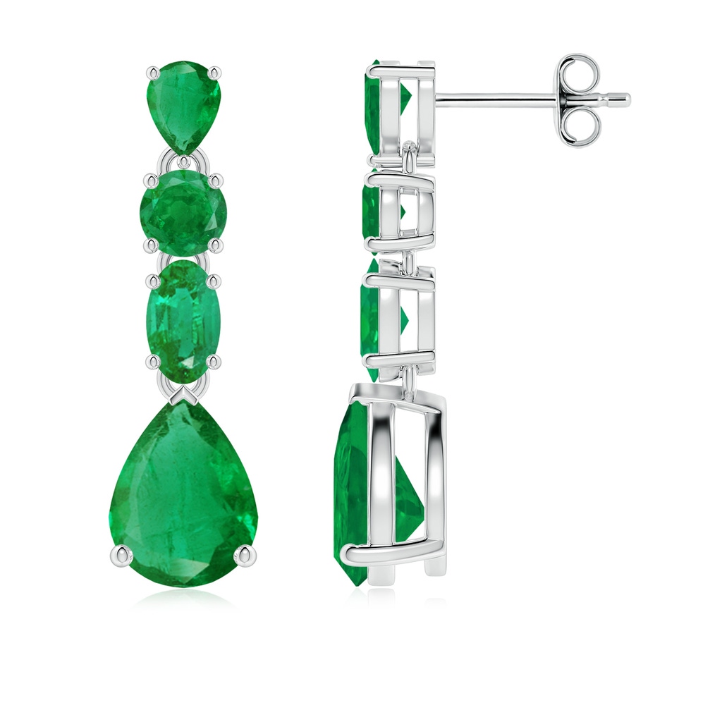 8x6mm AA Multi-Shape Emerald Dangle Earrings in White Gold