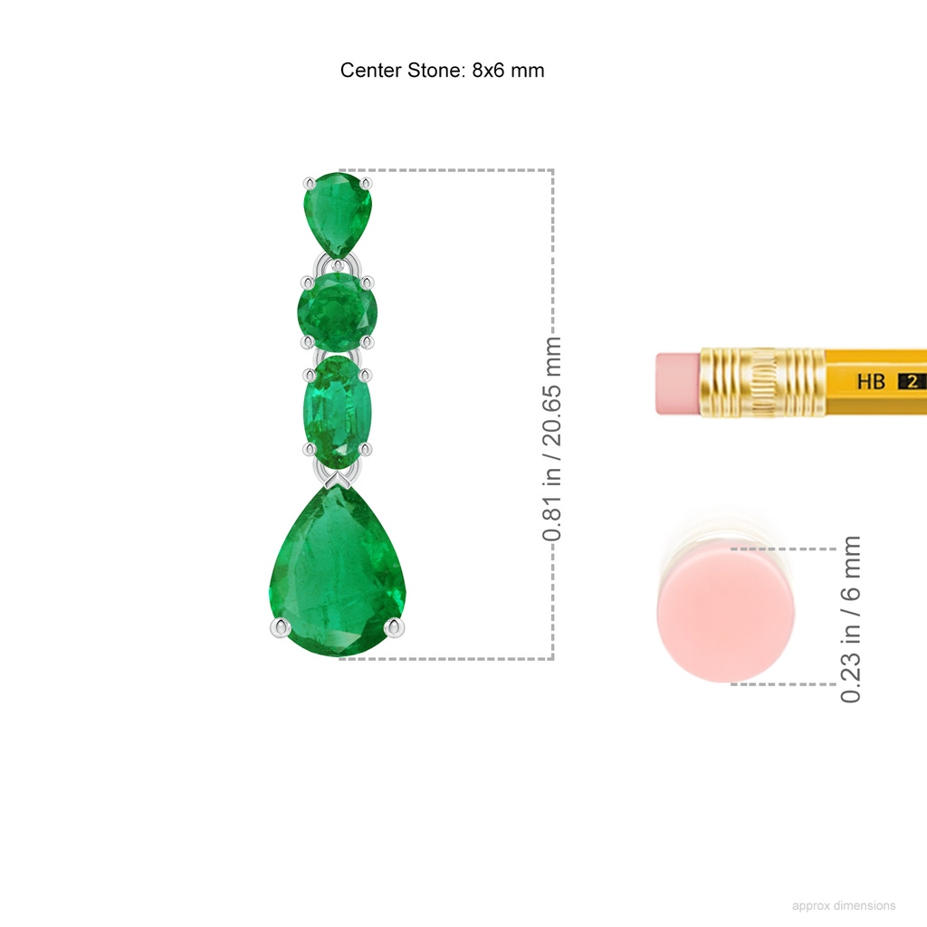 8x6mm AA Multi-Shape Emerald Dangle Earrings in White Gold ruler