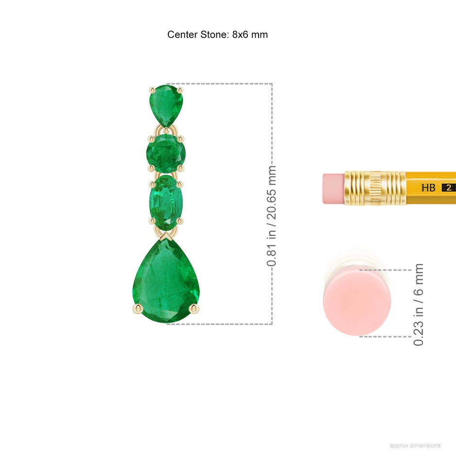 8x6mm AA Multi-Shape Emerald Dangle Earrings in Yellow Gold ruler