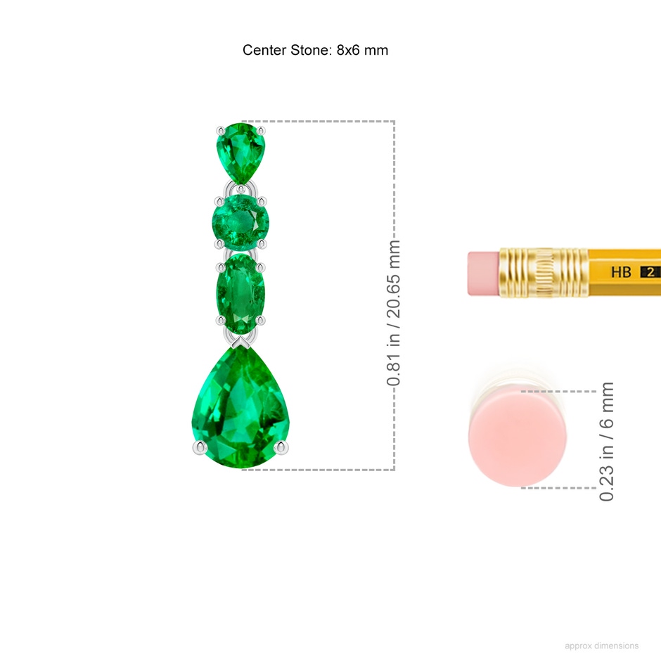 8x6mm AAA Multi-Shape Emerald Dangle Earrings in 18K White Gold ruler