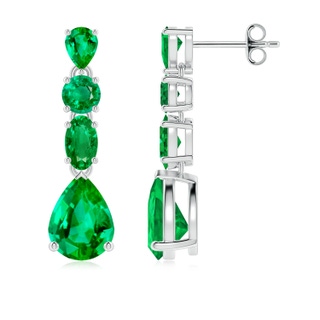 8x6mm AAA Multi-Shape Emerald Dangle Earrings in White Gold