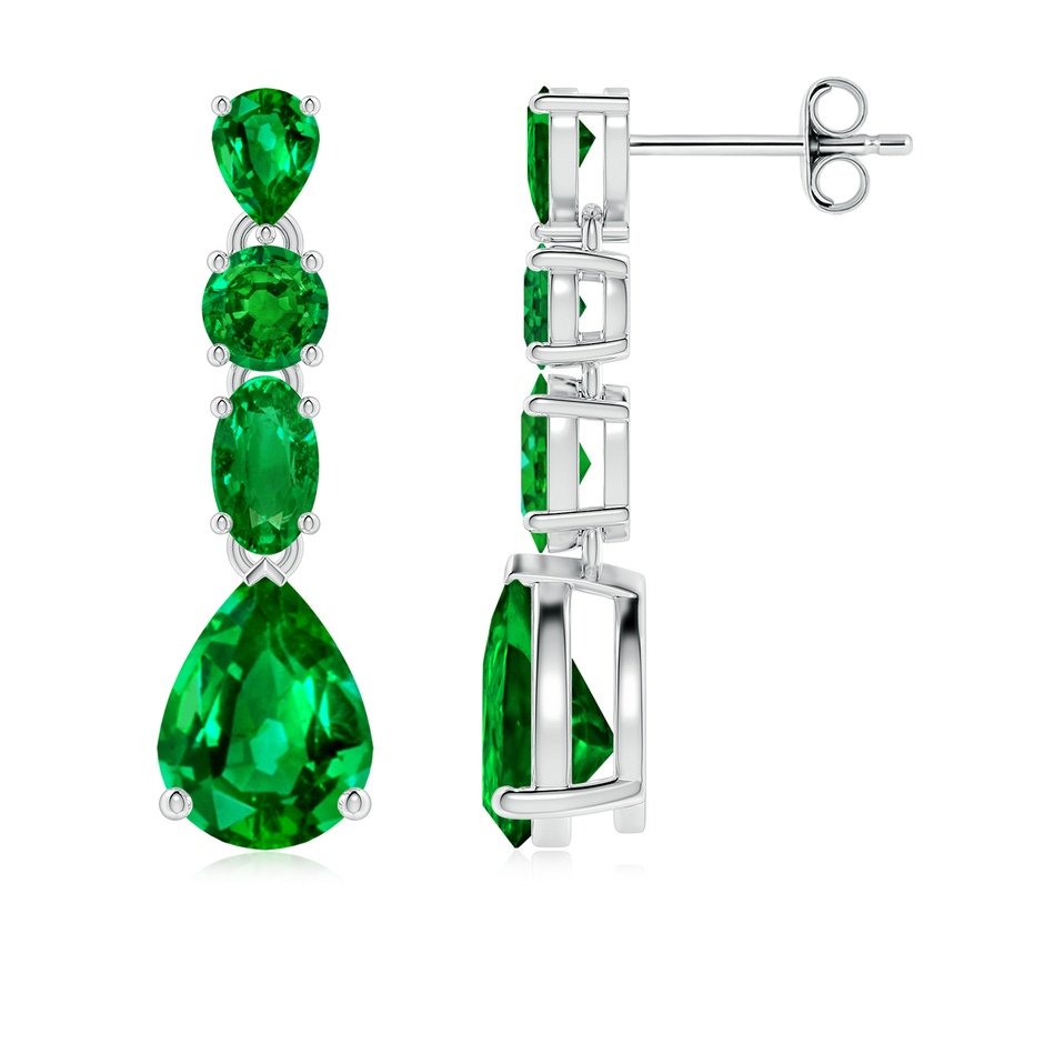 8x6mm AAAA Multi-Shape Emerald Dangle Earrings in P950 Platinum 