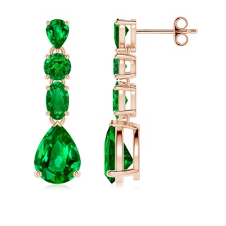 8x6mm AAAA Multi-Shape Emerald Dangle Earrings in Rose Gold