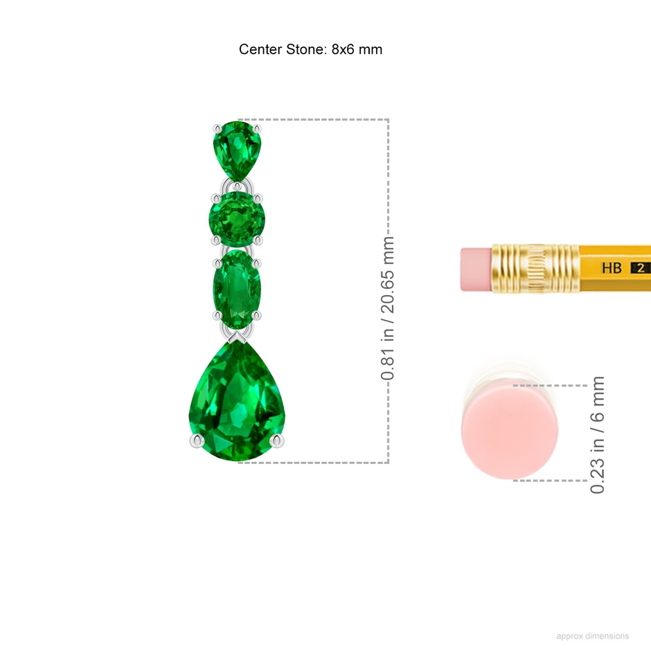 8x6mm AAAA Multi-Shape Emerald Dangle Earrings in White Gold ruler