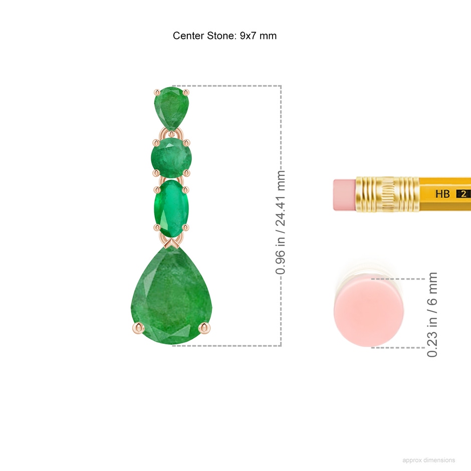 9x7mm A Multi-Shape Emerald Dangle Earrings in Rose Gold ruler