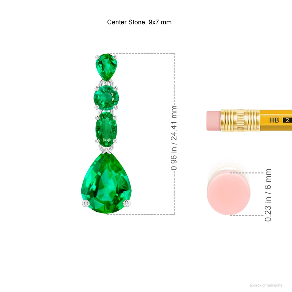 9x7mm AAA Multi-Shape Emerald Dangle Earrings in P950 Platinum ruler